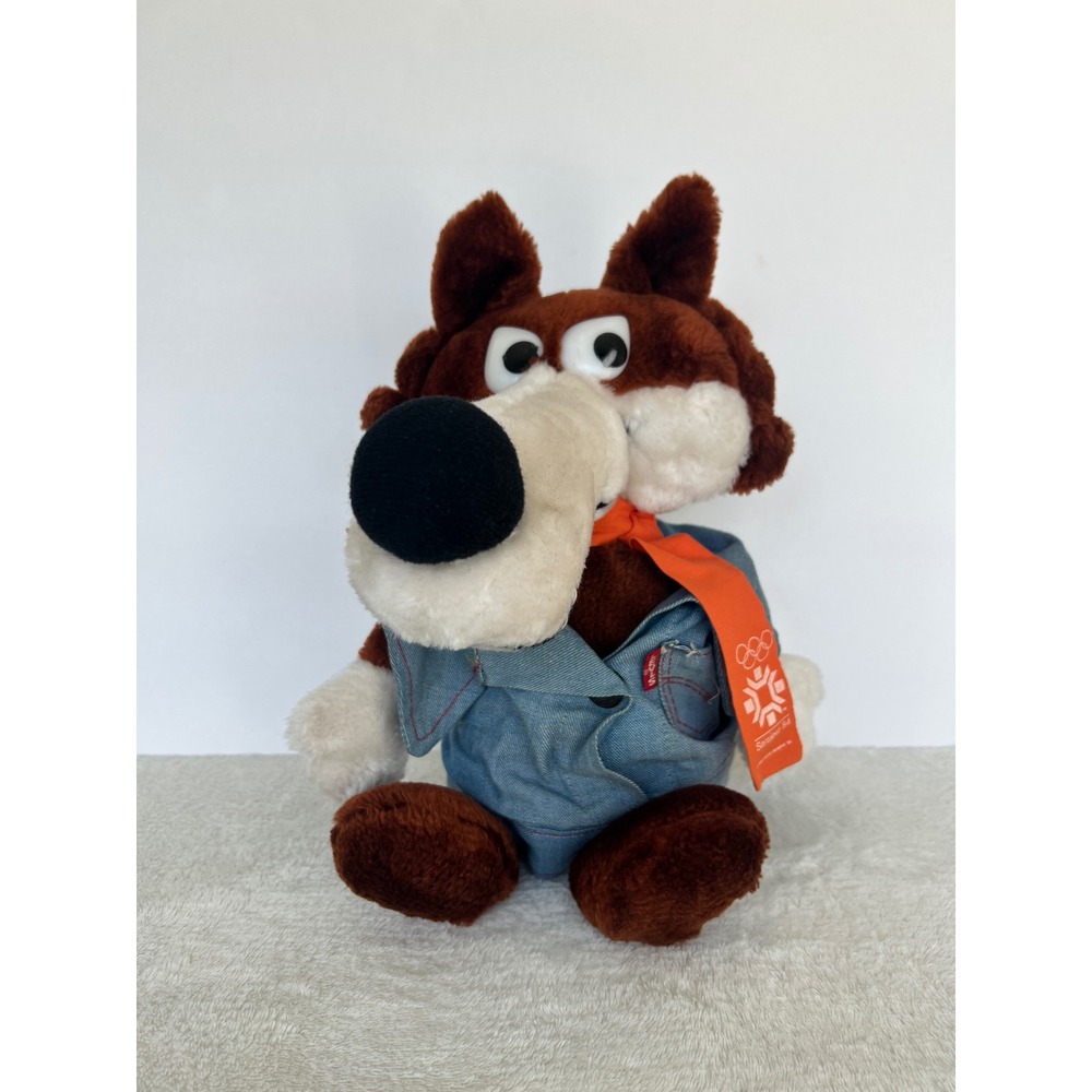 Vintage 1984 Sarajevo Olympics Vucko Wolf Plush Levi's Denim Jacket Mascot 14"